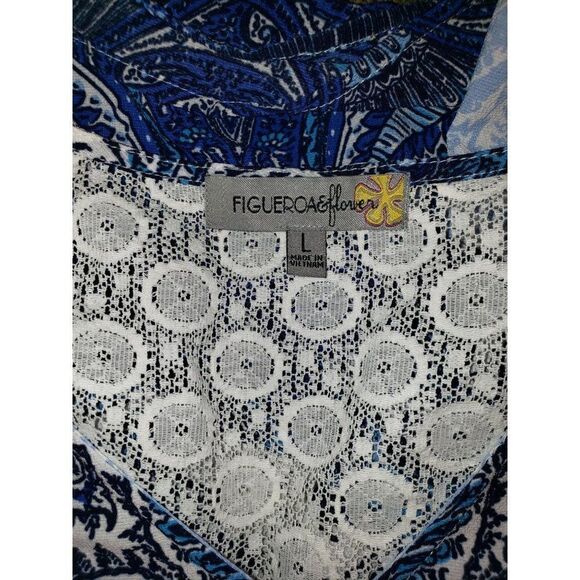 Women's Tunic Lg Lace V-Neck 3/4 Sleeve  Blouse Blue Paisley Top Large NWOT - Picture 7 of 7